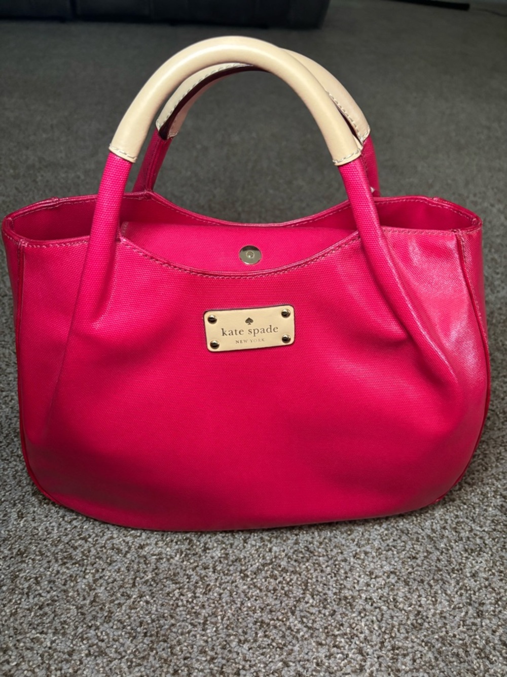 Kate Spade Hot Pink Tote with Cream Handles